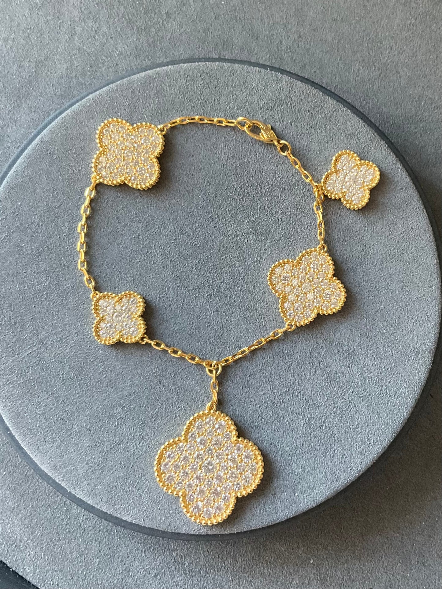 Cz Charm clover bracelet 925 silver 18k gold plated 7.5 inches long - ParadiseKissCo