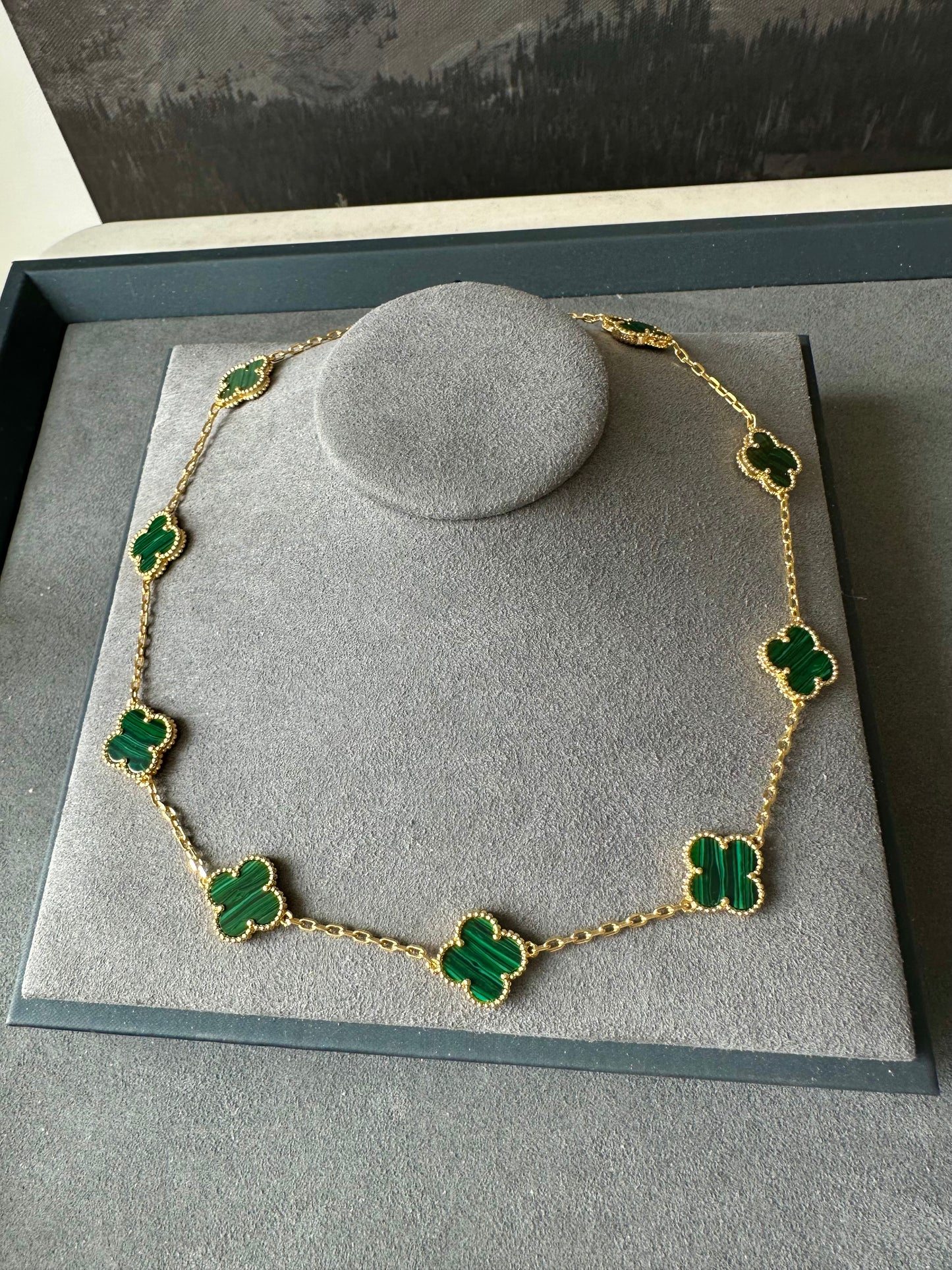 10 motifs Gemstone Gold Plated Four Leaf Clover Flower Style S 925 Silver Necklace 42cm long