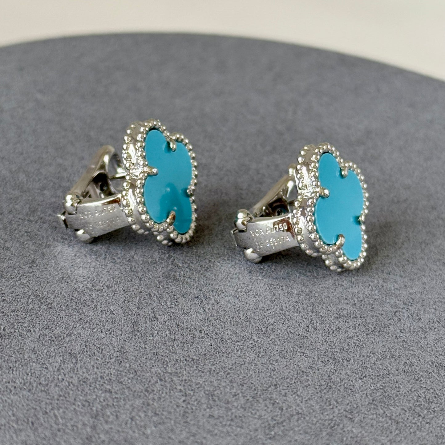15mm Turquoise clover earrings 925 silver 18k white gold plated