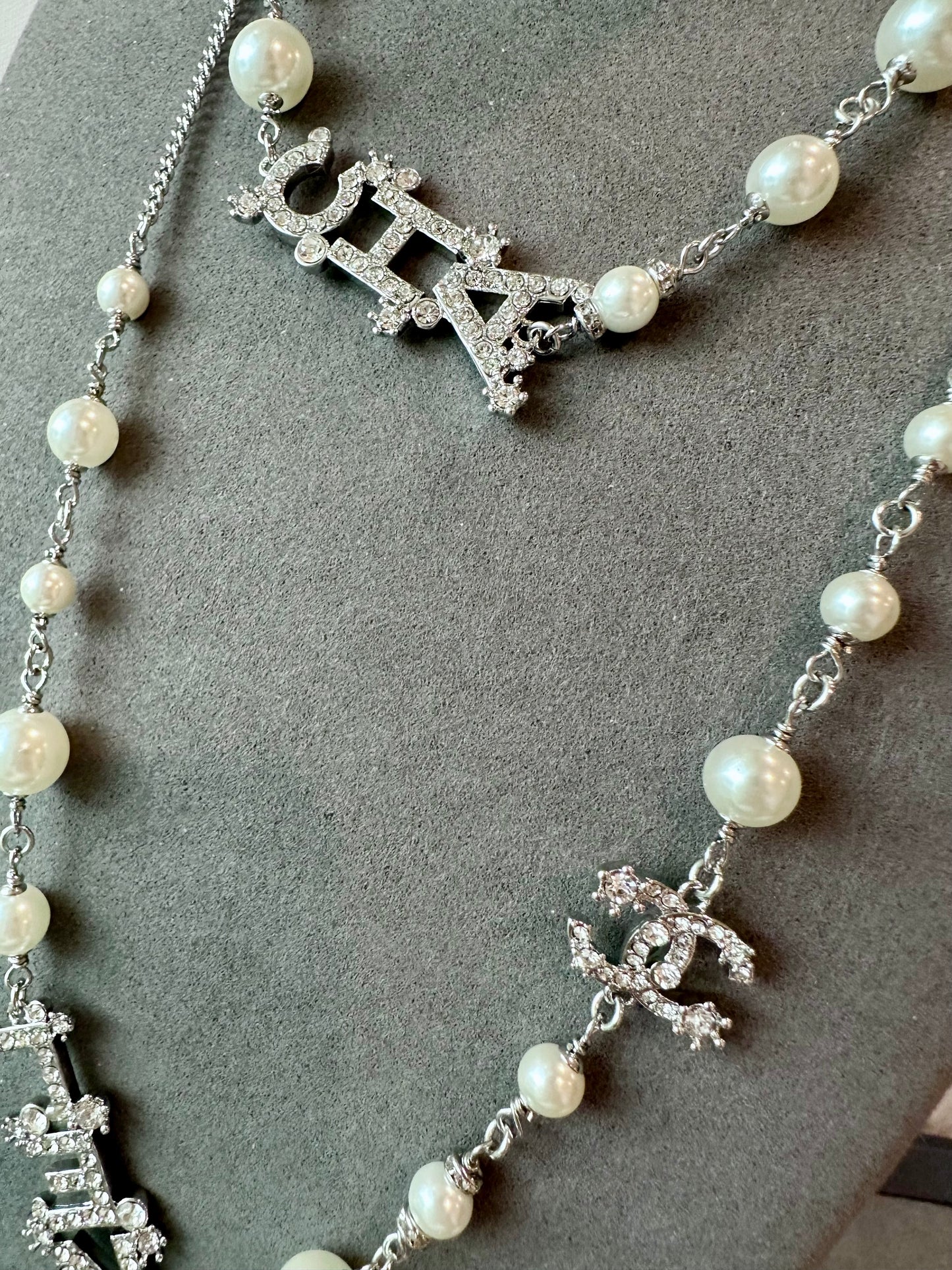 coco silver pearl charms long necklace - ParadiseKissCo