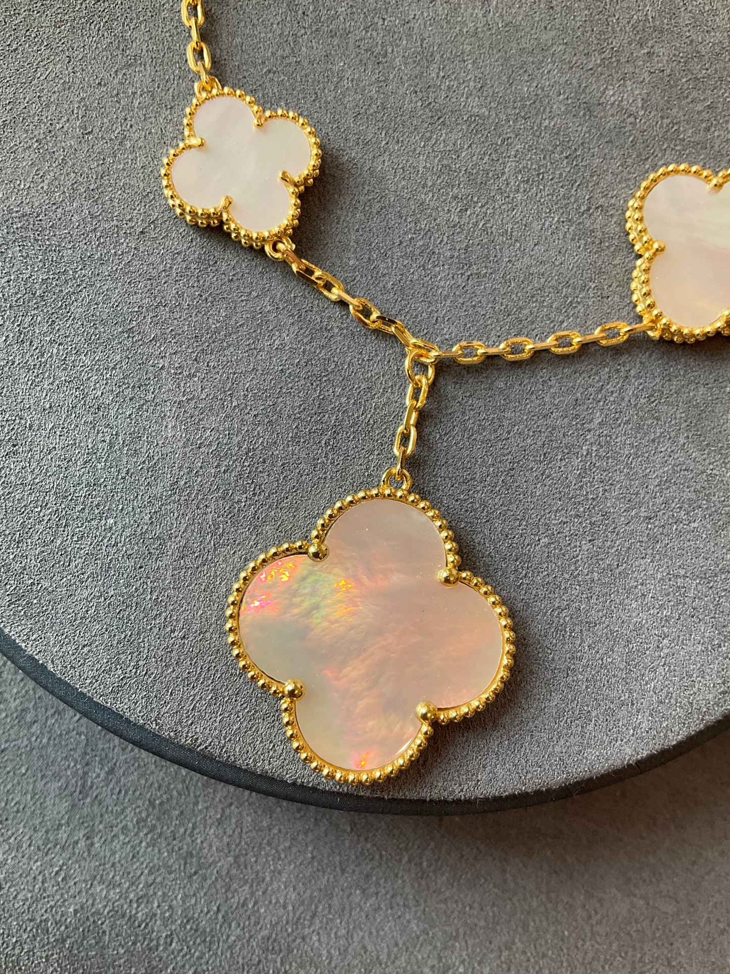 Mother of Pearl Charm clover bracelet 925 silver 18k gold plated 7.5 inches - ParadiseKissCo