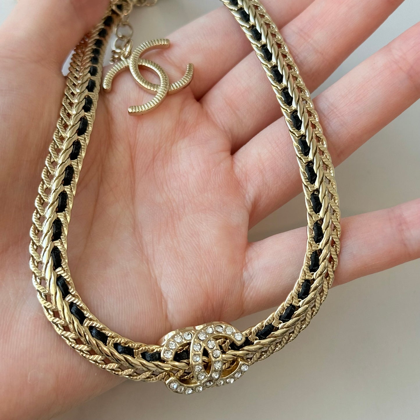 coco light gold Leather choker necklace