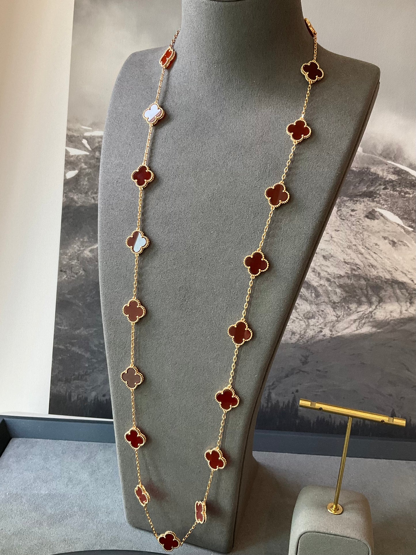 20 motifs Red carnelian 925 silver 18k Rose Gold Plated 84cm long - ParadiseKissCo