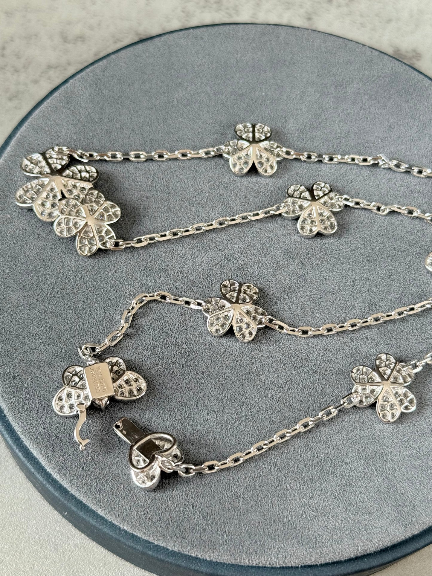 9 motif cz clover necklace 925 silver 18k white gold plated 42 cm long