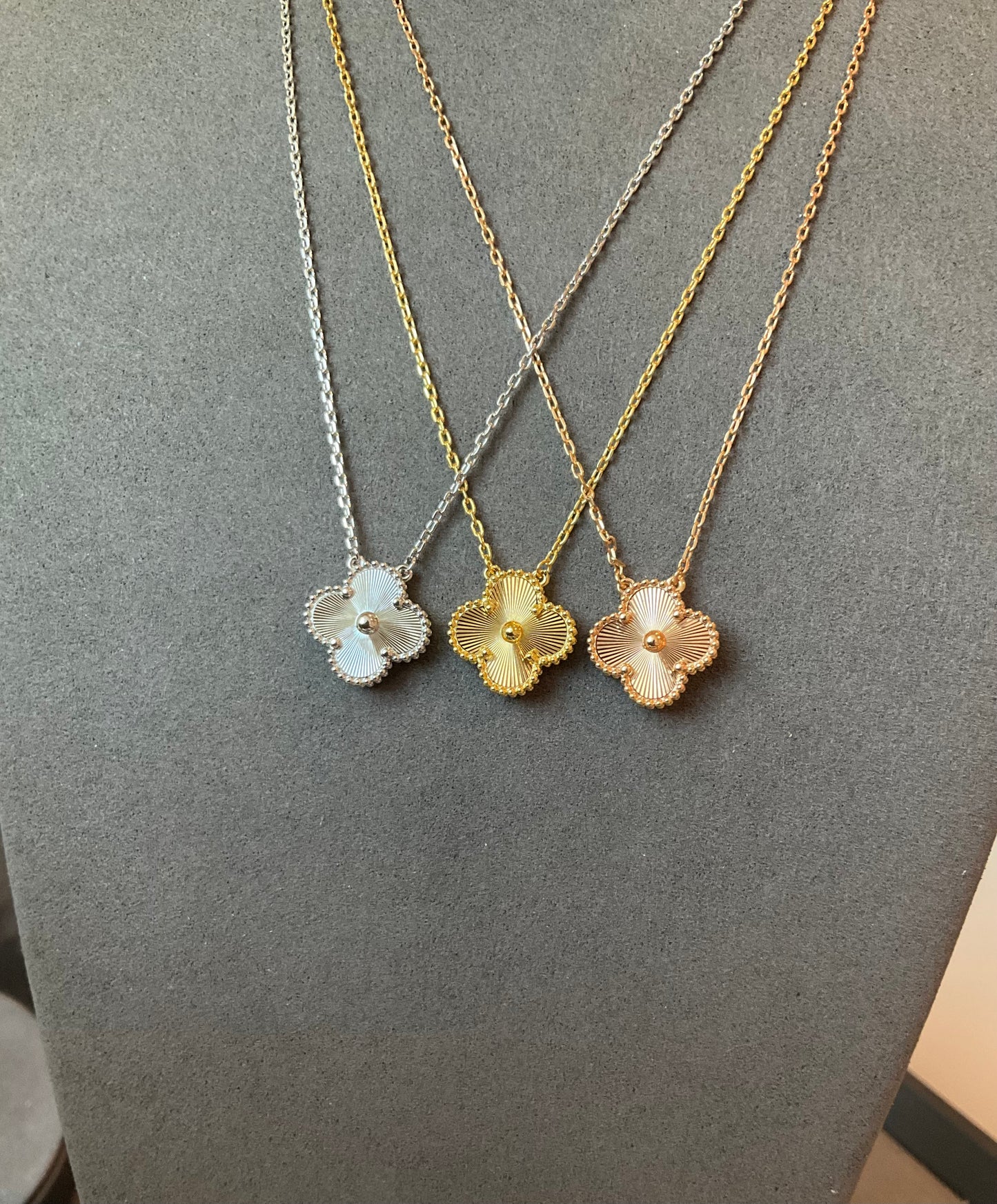 15mm Guilliche Clover Necklace, Gold Plated, 925 Sterling Silver 42cm long - ParadiseKissCo