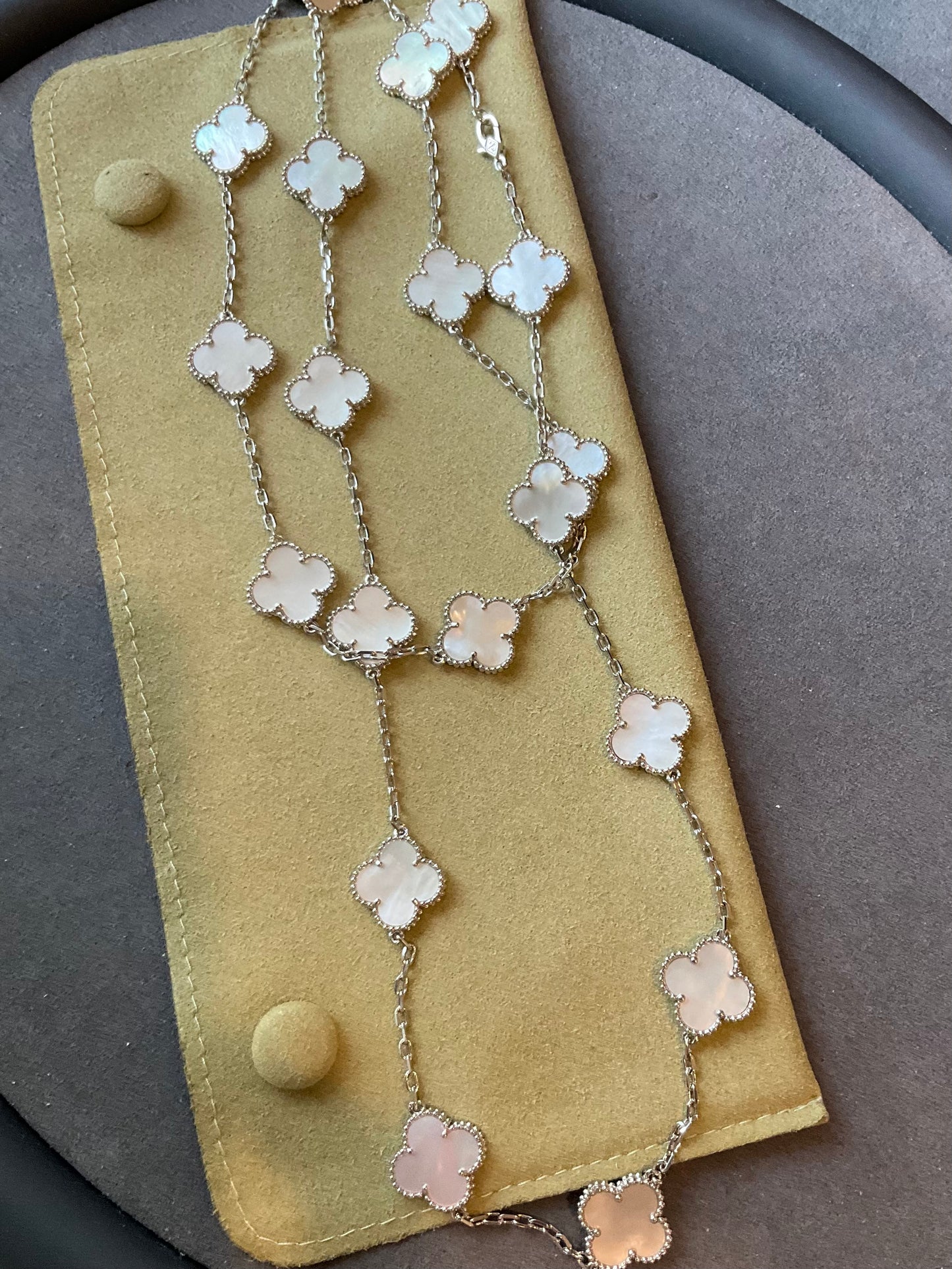20 motifs mother of pearl 15mm clover necklace 925 silver with 18k white gold plated 84cm - ParadiseKissCo