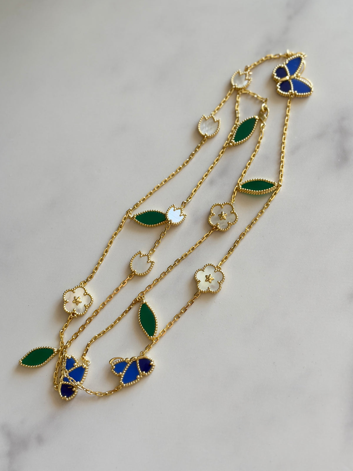 Lucky Spring Butterfly long necklace, 15 motifs