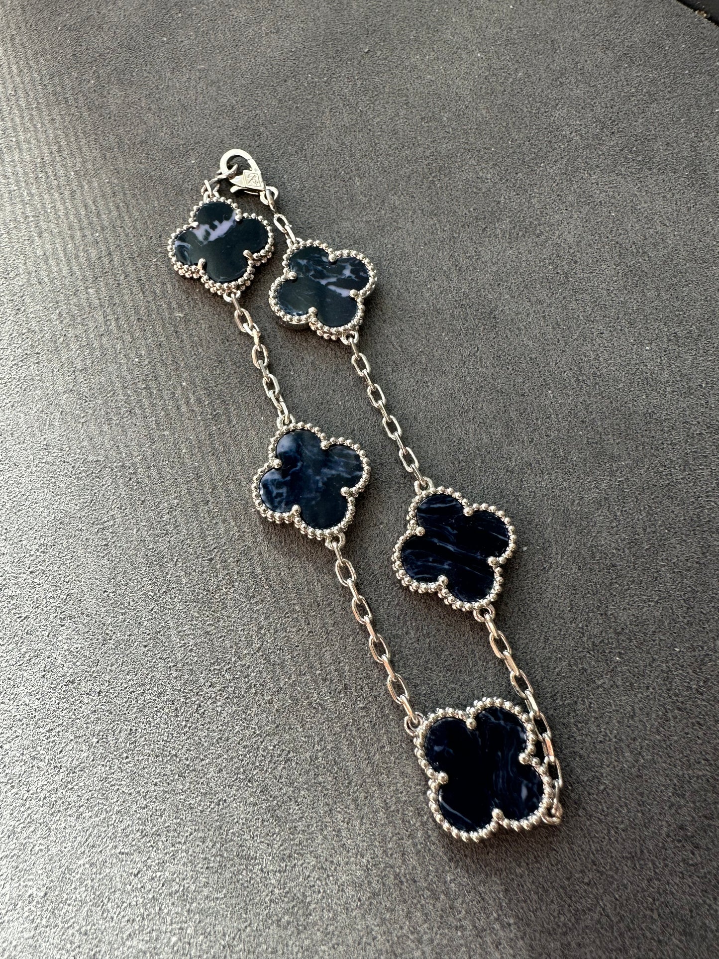 5 motifs Pietersite 15mm clover bracelet 925 silver with 18k white gold plated 7.5 inches - ParadiseKissCo