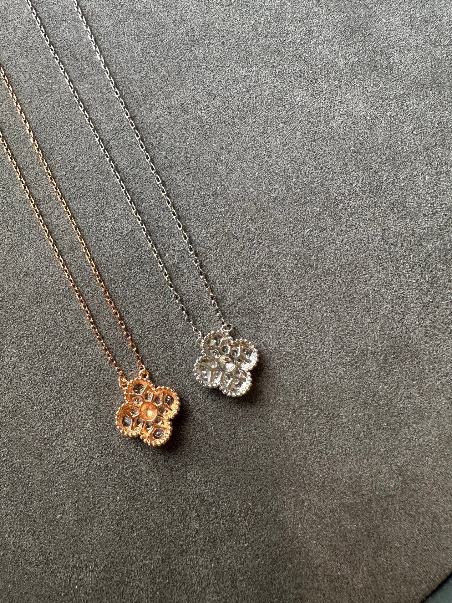 15mm cz Clover Necklace, Gold Plated, 925 Sterling Silver 42cm long - ParadiseKissCo