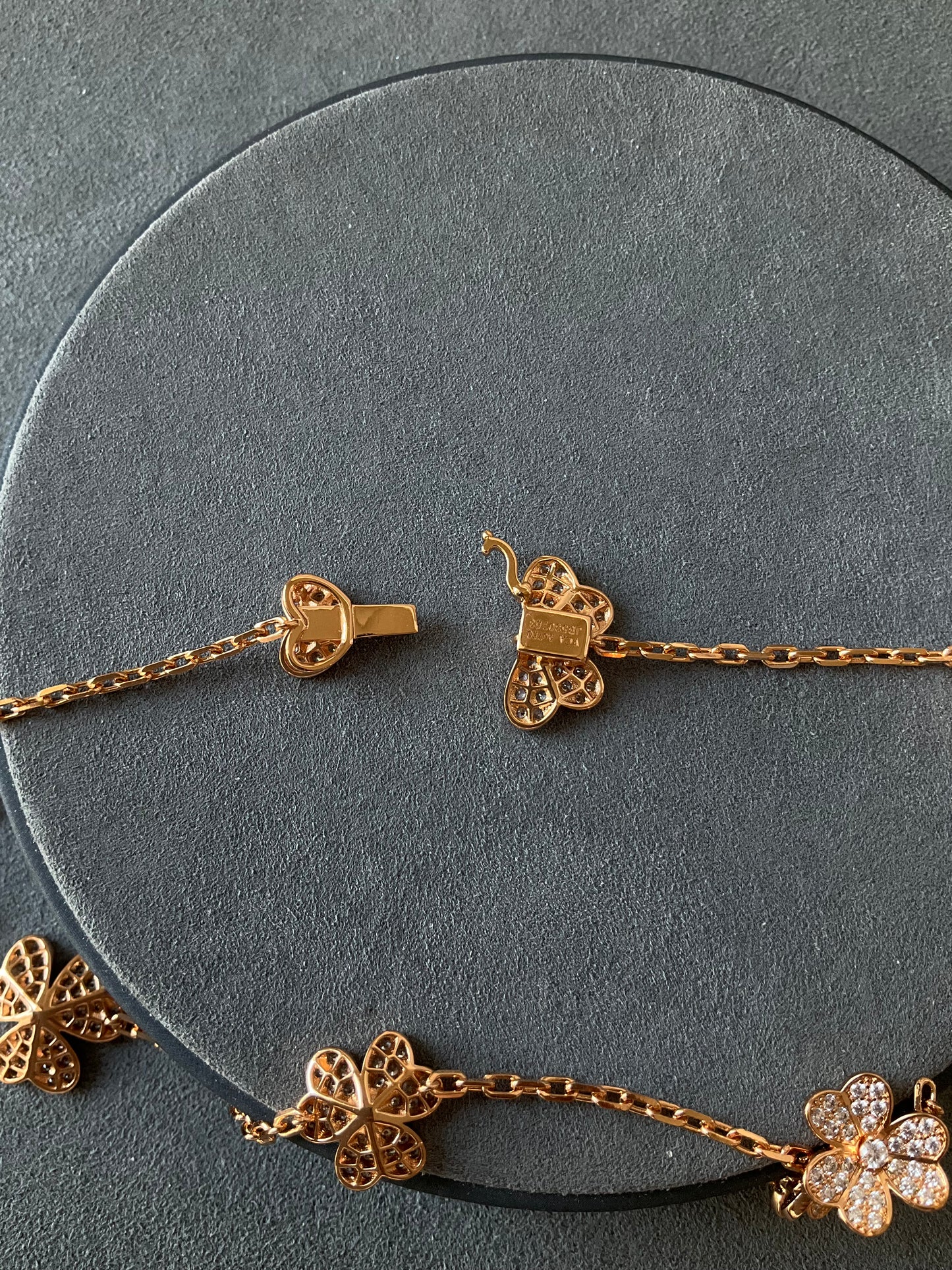 9 motif cz clover necklace 925 silver 18k rose gold plated 42 cm long