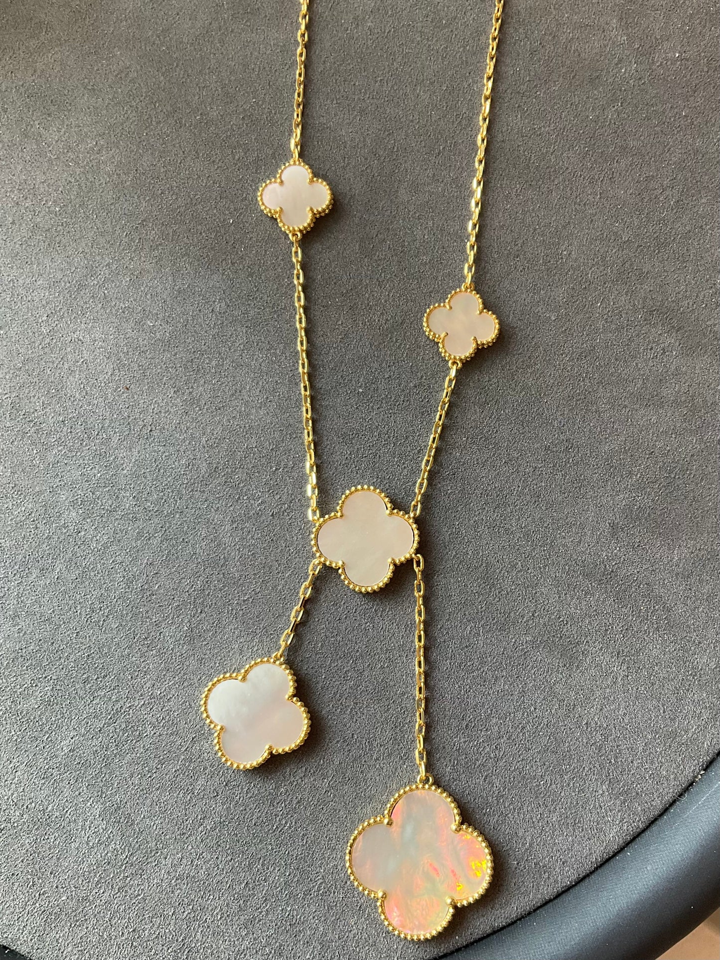 6 motifs white mop clover necklace 925 silver gold plated 42cm - ParadiseKissCo