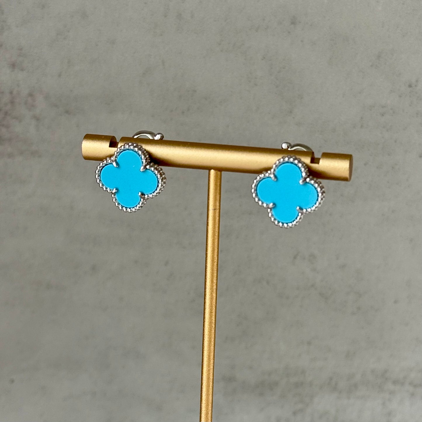 15mm Turquoise clover earrings 925 silver 18k white gold plated