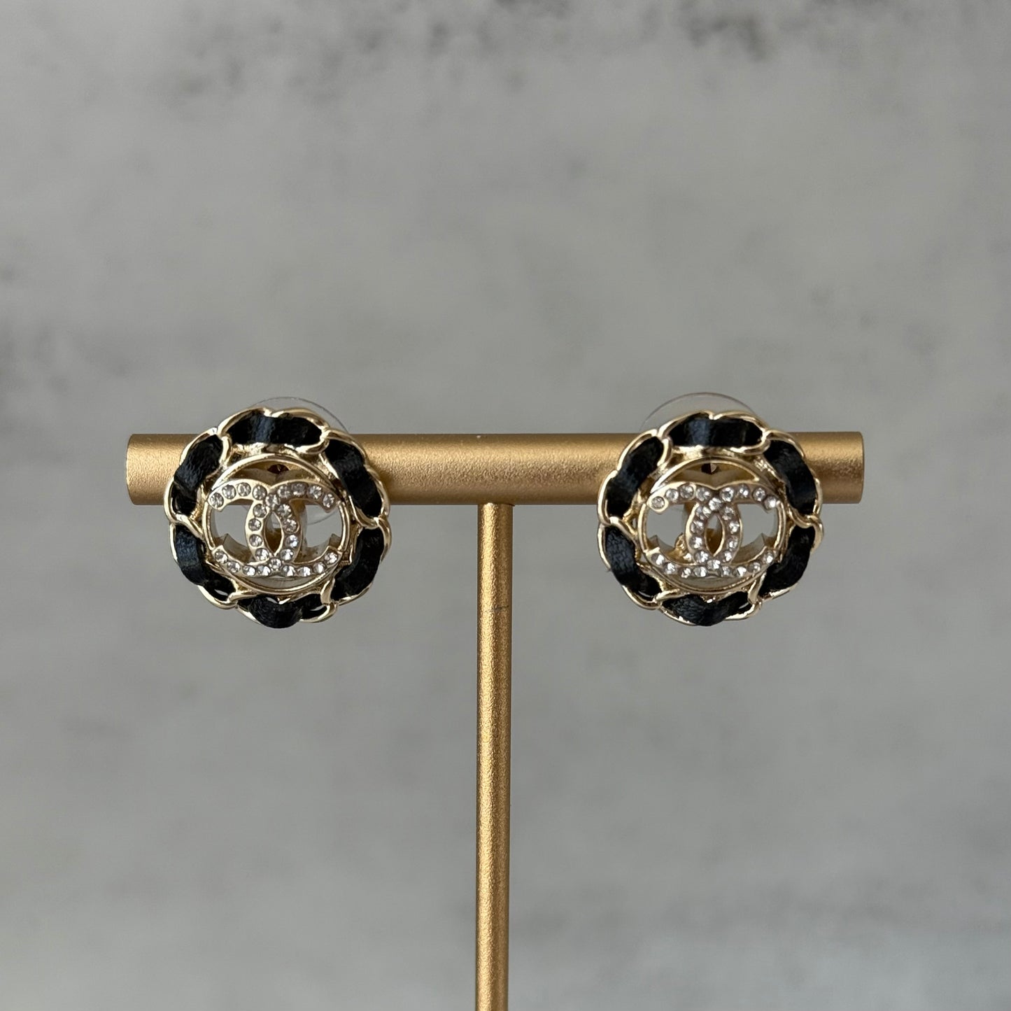 Coco Light Gold leather Cz Stud earrings