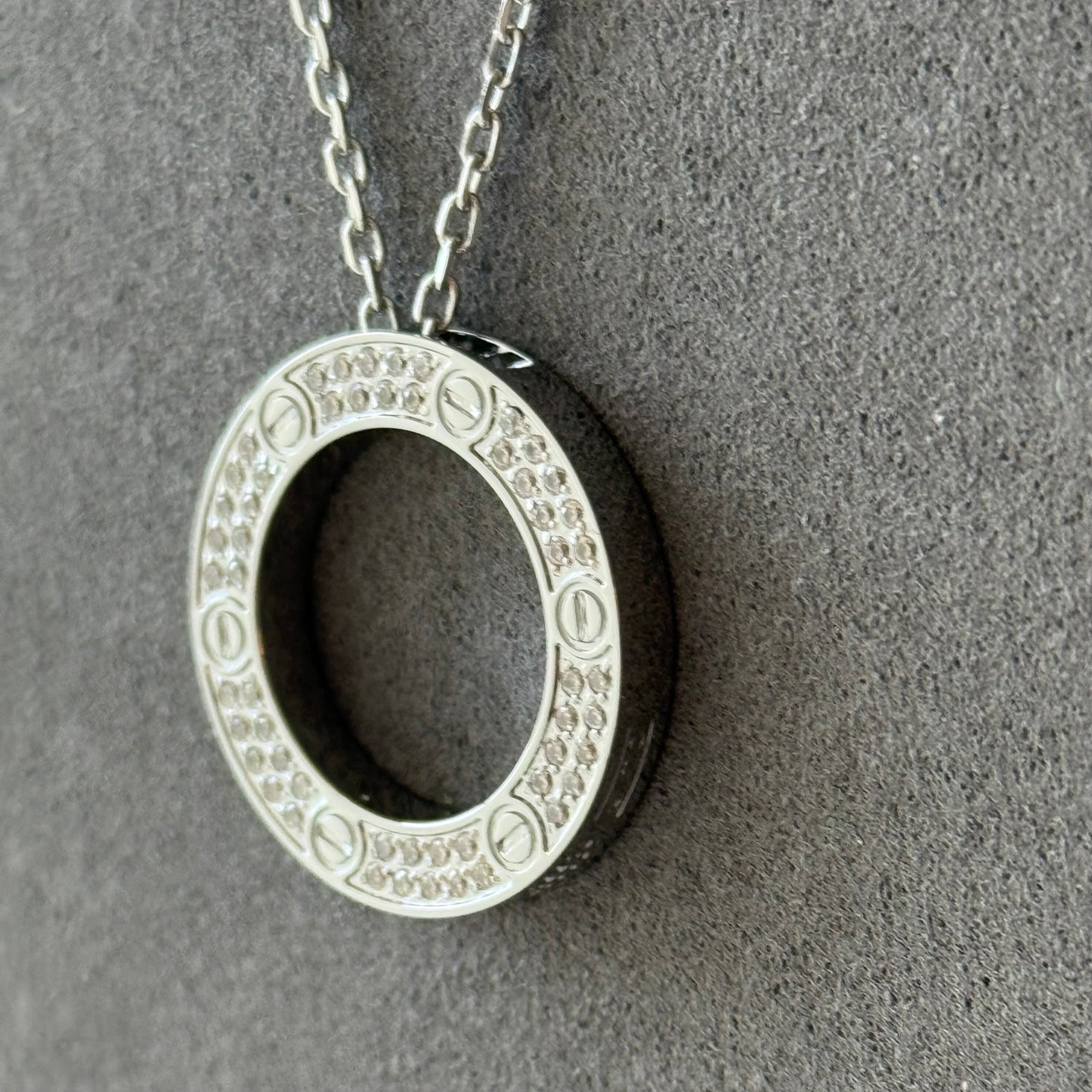 LOVE PENDANT, PAVED 925 silver gold plated 42cm length