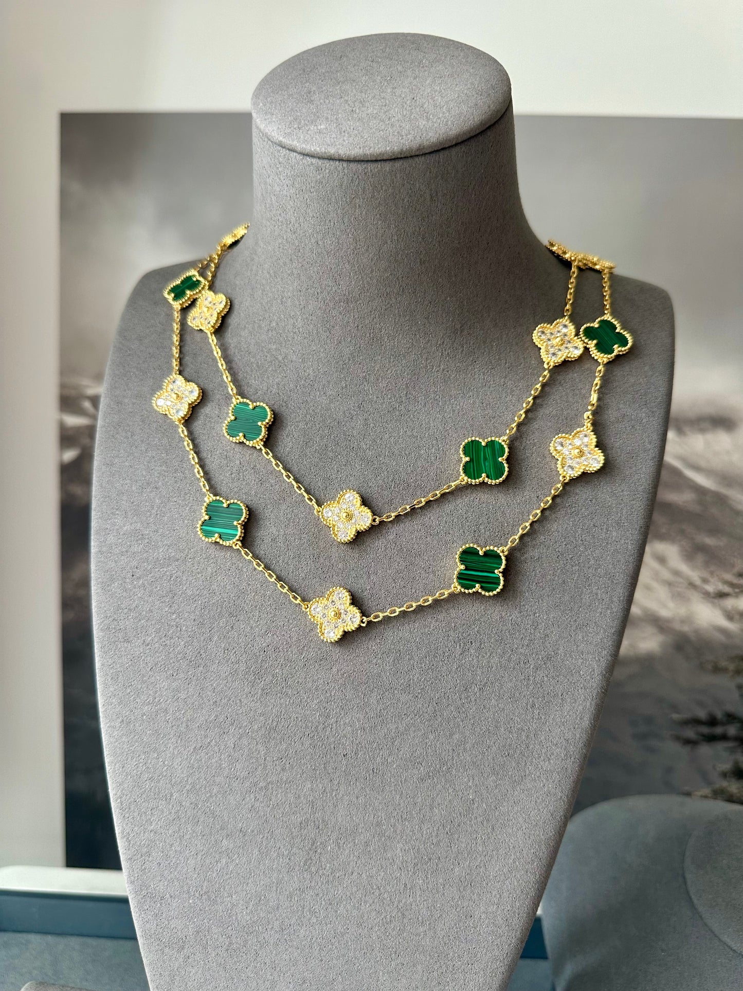 20 motifs gemstone cz 18k Gold Plated Clover Flower Style S 925 Silver Necklace 84cm