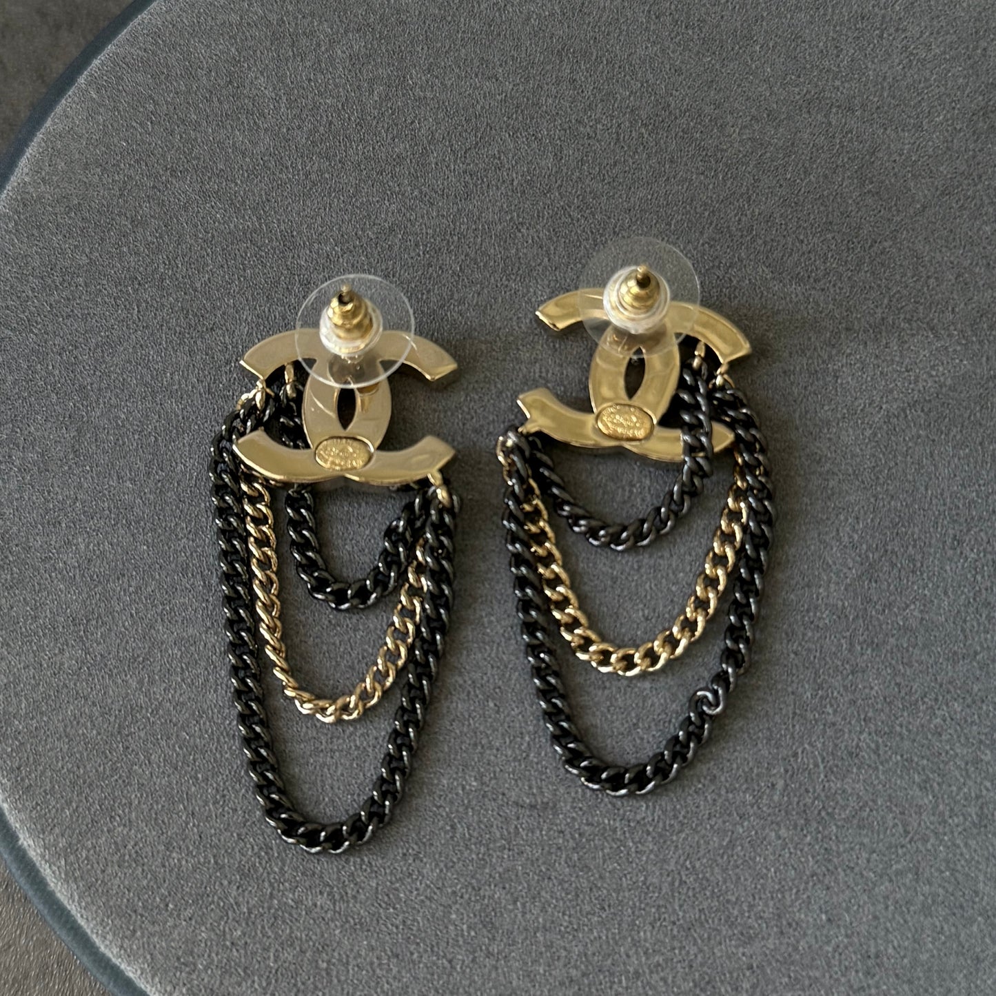 coco black gold chain Cz Diamond earrings