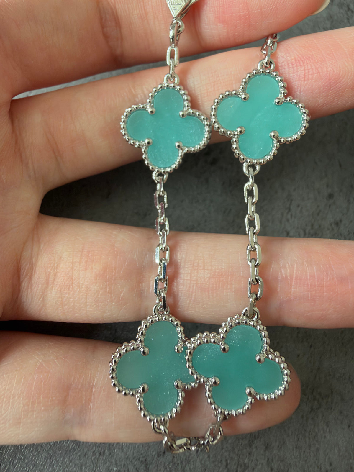 5 motifs 15mm clover Amazonite clover bracelet with 18k white gold plated 7.5 inches