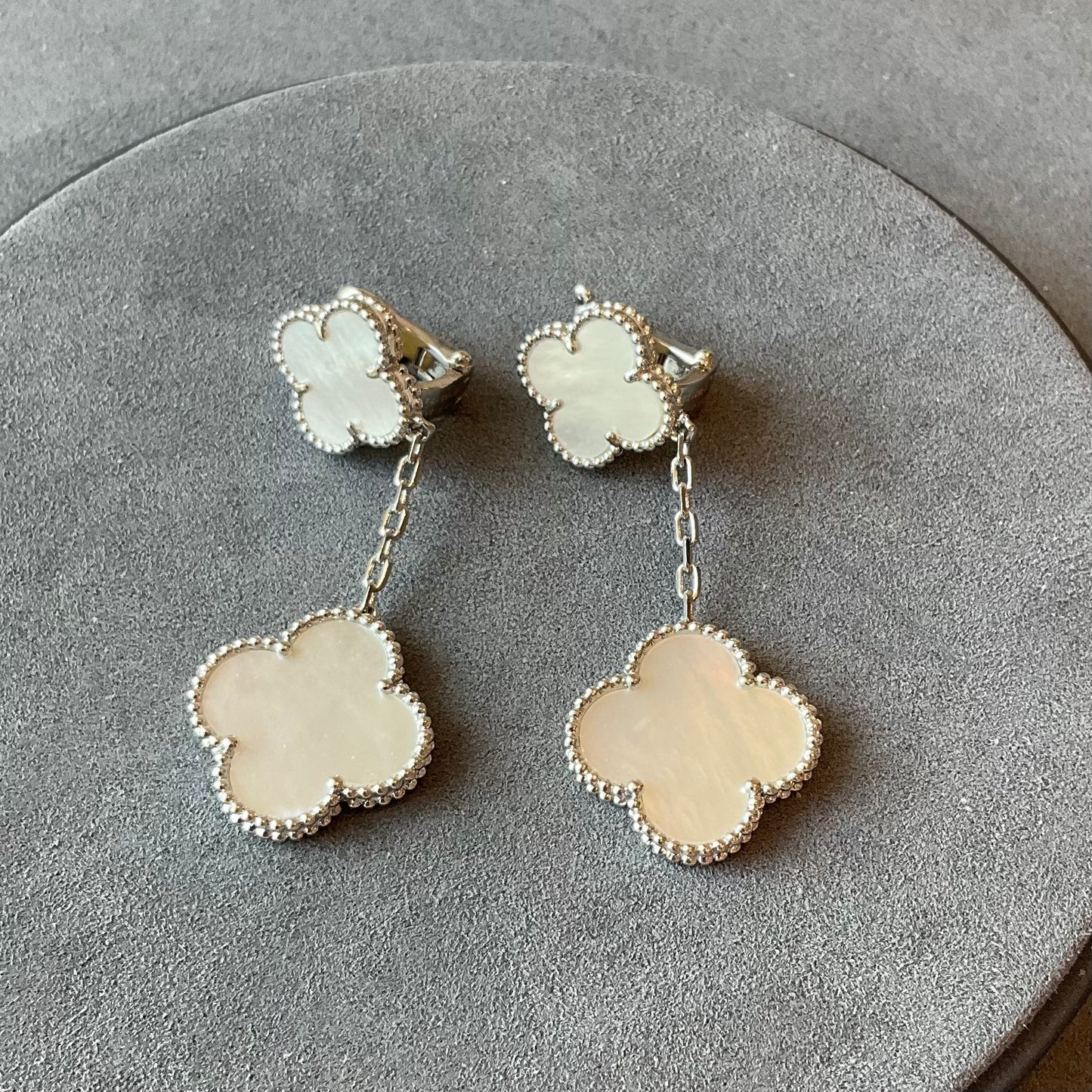 2 motifs Mother of pearl clover earrings clover dangle earrings 925 silver 18k white gold plated - ParadiseKissCo