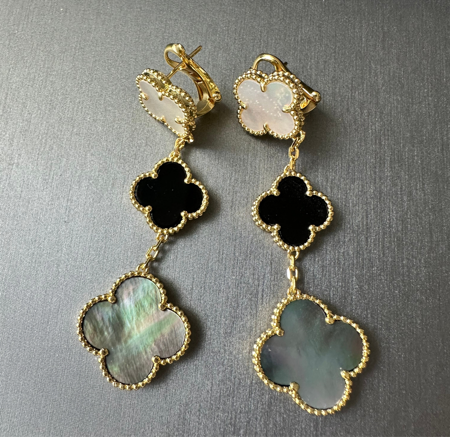 3 motifs Gemstone clover earrings clover dangle earrings 925 silver 18k gold plated