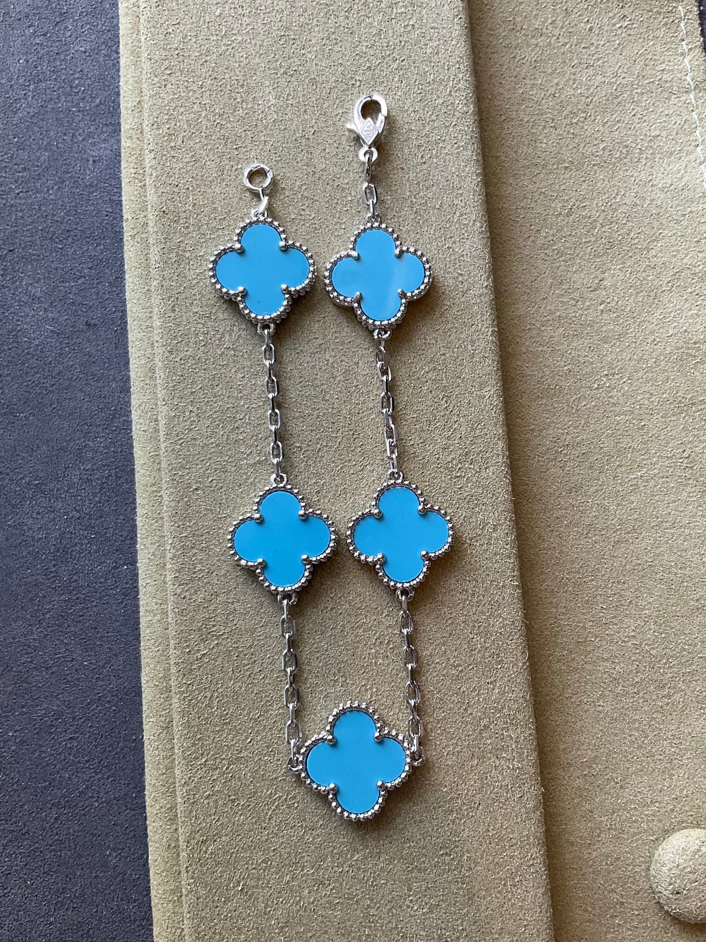 5 motifs 15mm clover turquoise clover bracelet 925 silver with 18k gold plated 7.5 inches - ParadiseKissCo