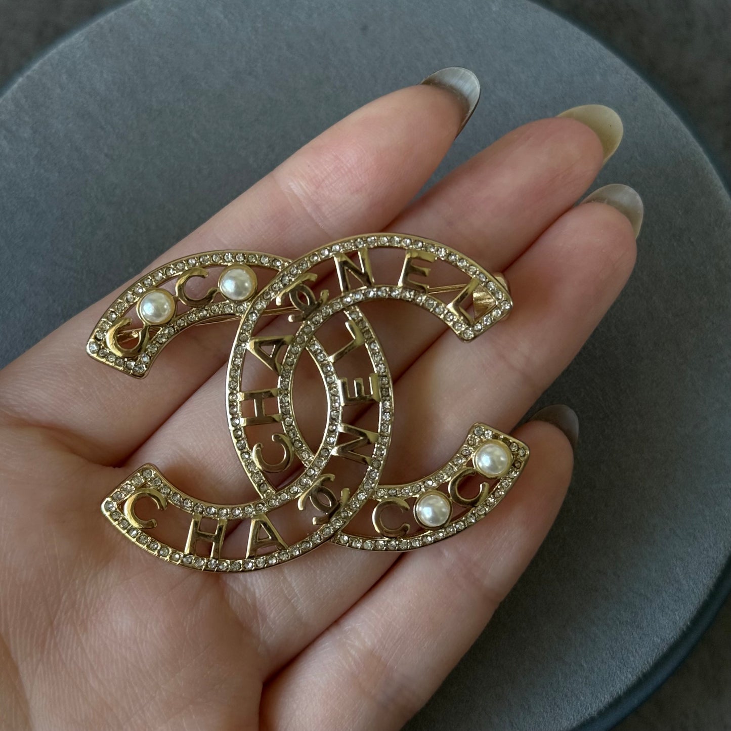 coco gold pearl diamond brooch