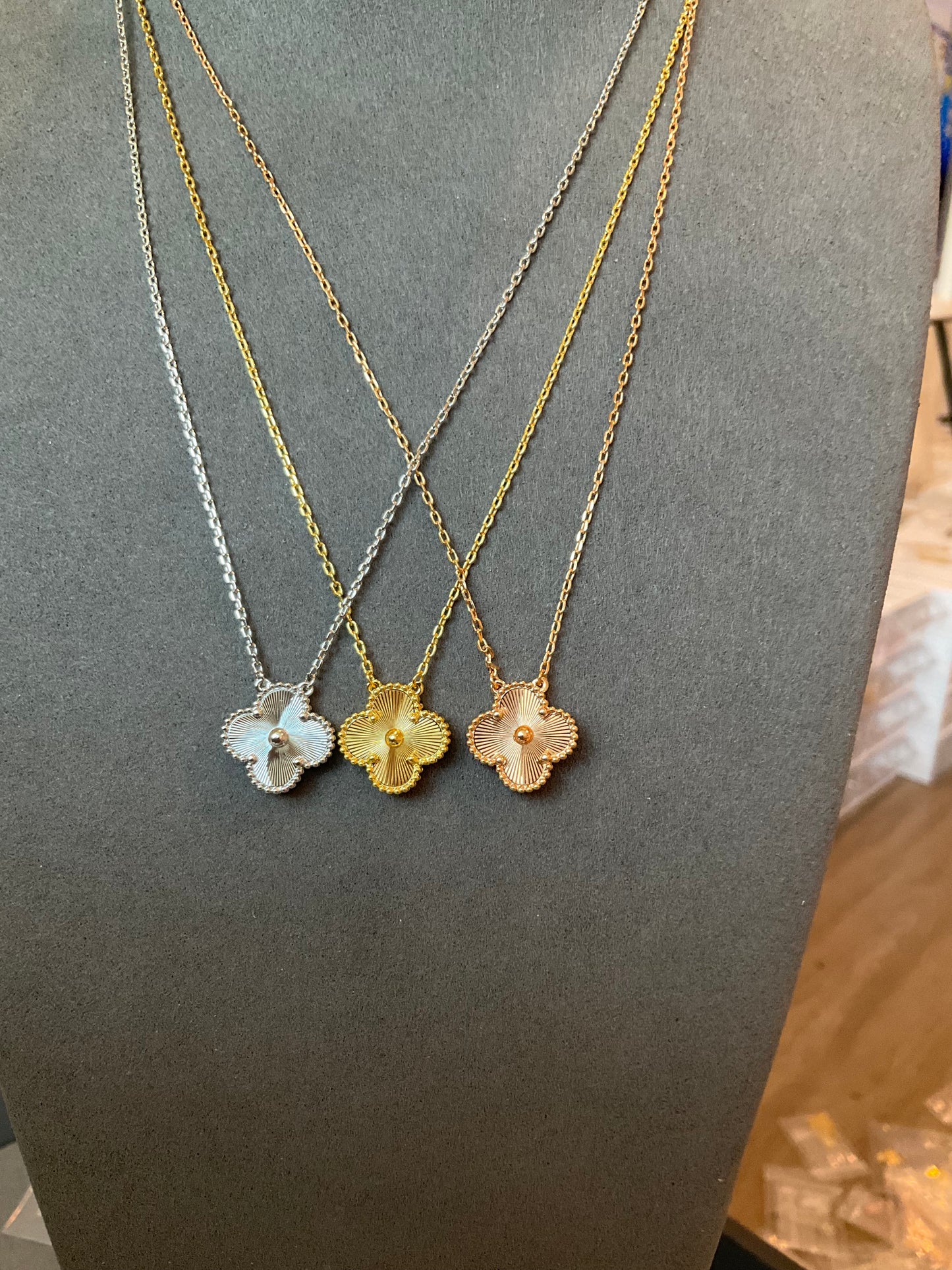 15mm Guilliche Clover Necklace, Gold Plated, 925 Sterling Silver 42cm long