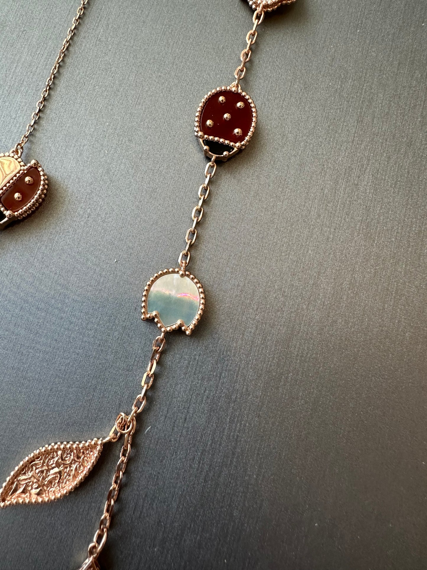 Ladybug Lucky spring blossom clover bracelet 925 silver 18k rose gold plated clover bracelet 7.5 inches - ParadiseKissCo