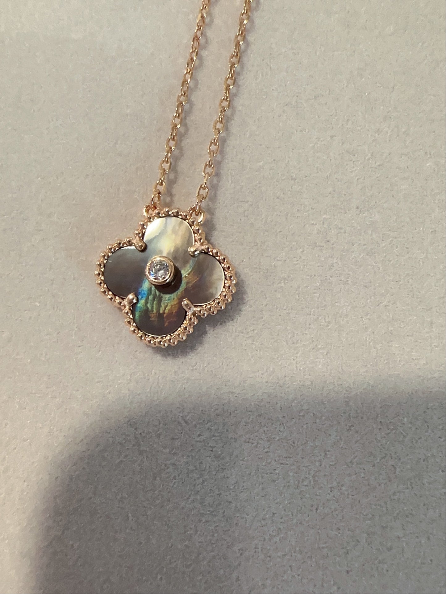 15mm Clover Necklace, Gold Plated, 925 Sterling Silver, Mother of Pearl, Onyx, Handcrafted Gift for Her - ParadiseKissCo