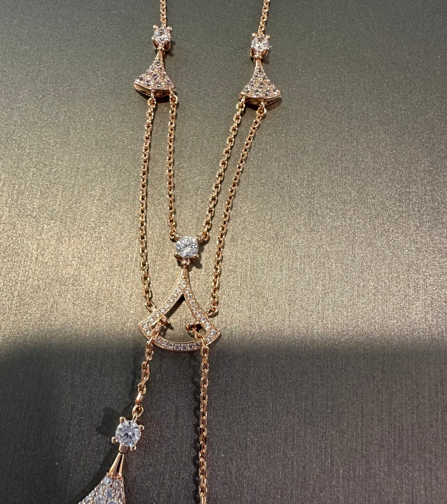 Fan shape skirt necklace white mother of pearl rose gold plated 925 silver 60cm - ParadiseKissCo