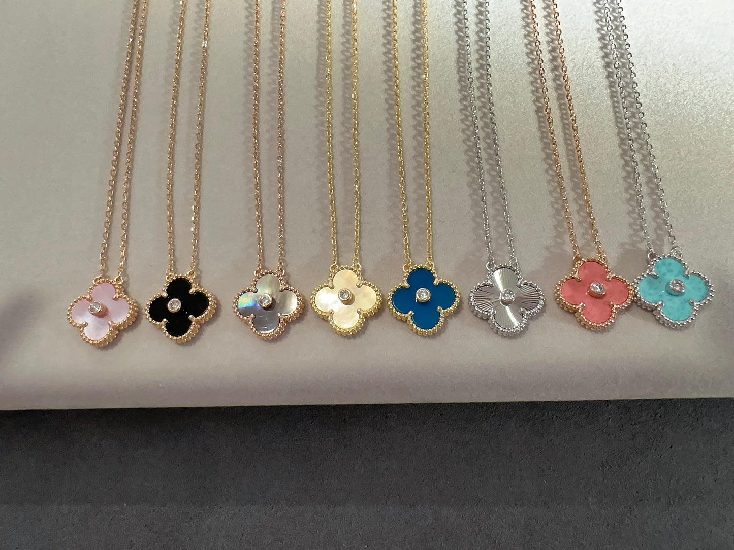 15mm Clover Necklace, Gold Plated, 925 Sterling Silver, Mother of Pearl, Onyx, Handcrafted Gift for Her - ParadiseKissCo