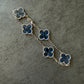5 motifs Pietersite 15mm clover bracelet with 18k white gold plated 7.5 inches