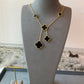 6 motifs black onxy clover charm necklace 925 silver 18k gold plated 42cm long - ParadiseKissCo