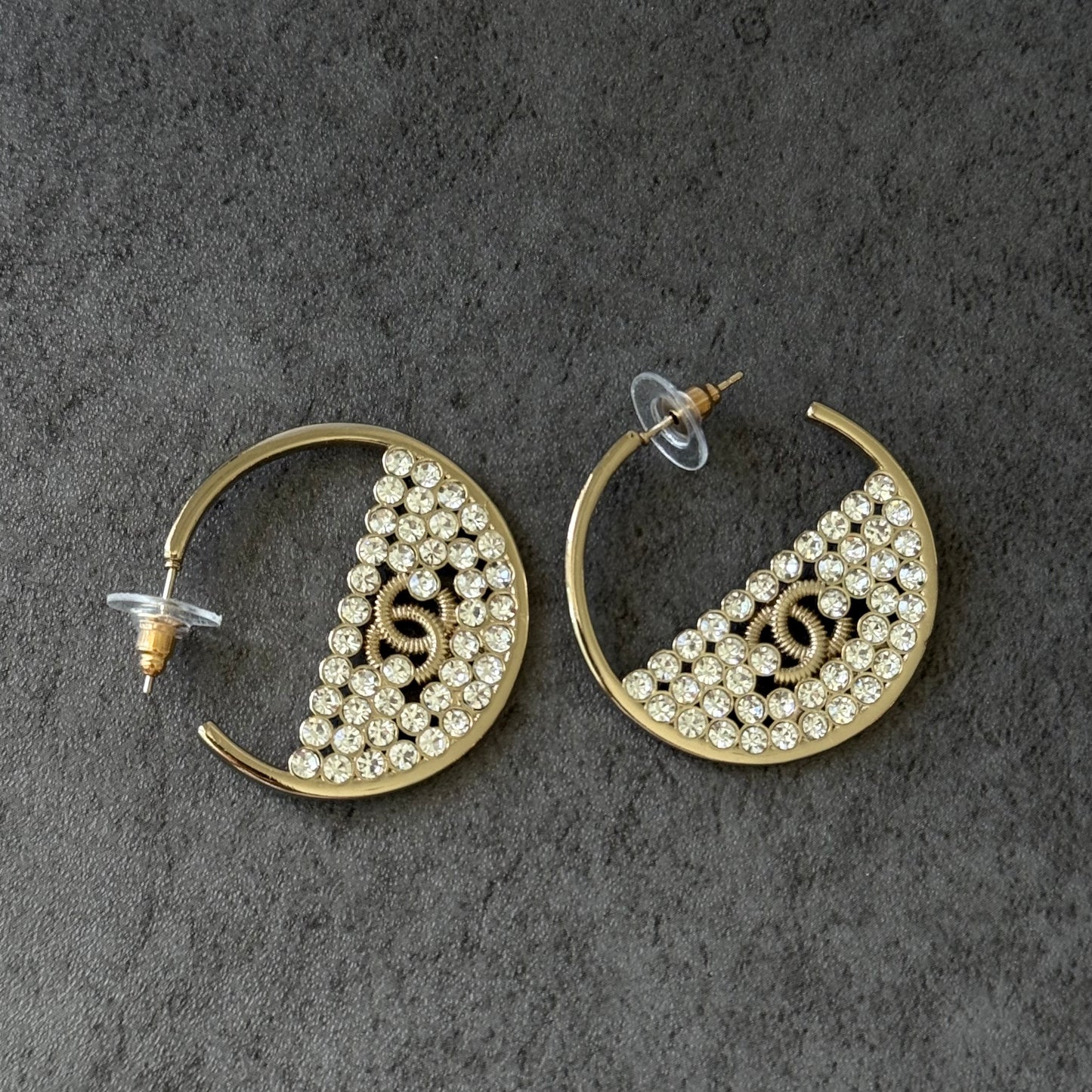Coco Gold Tone Crystal CC Open Hoop Earrings