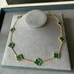 10 motifs Gemstone Gold Plated Four Leaf Clover Flower Style S 925 Silver Necklace 42cm long