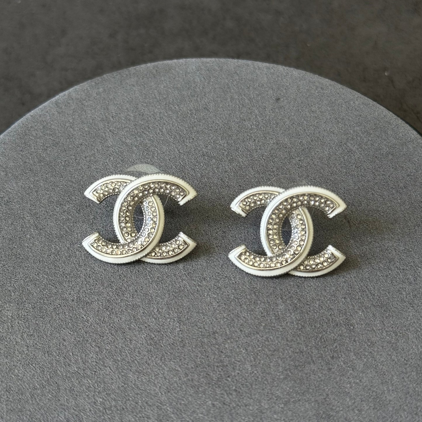 Coco White Enamel CZ Diamond Stud Earrings