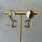 coco Gold Tone White Enamel Double C Dangle Earrings