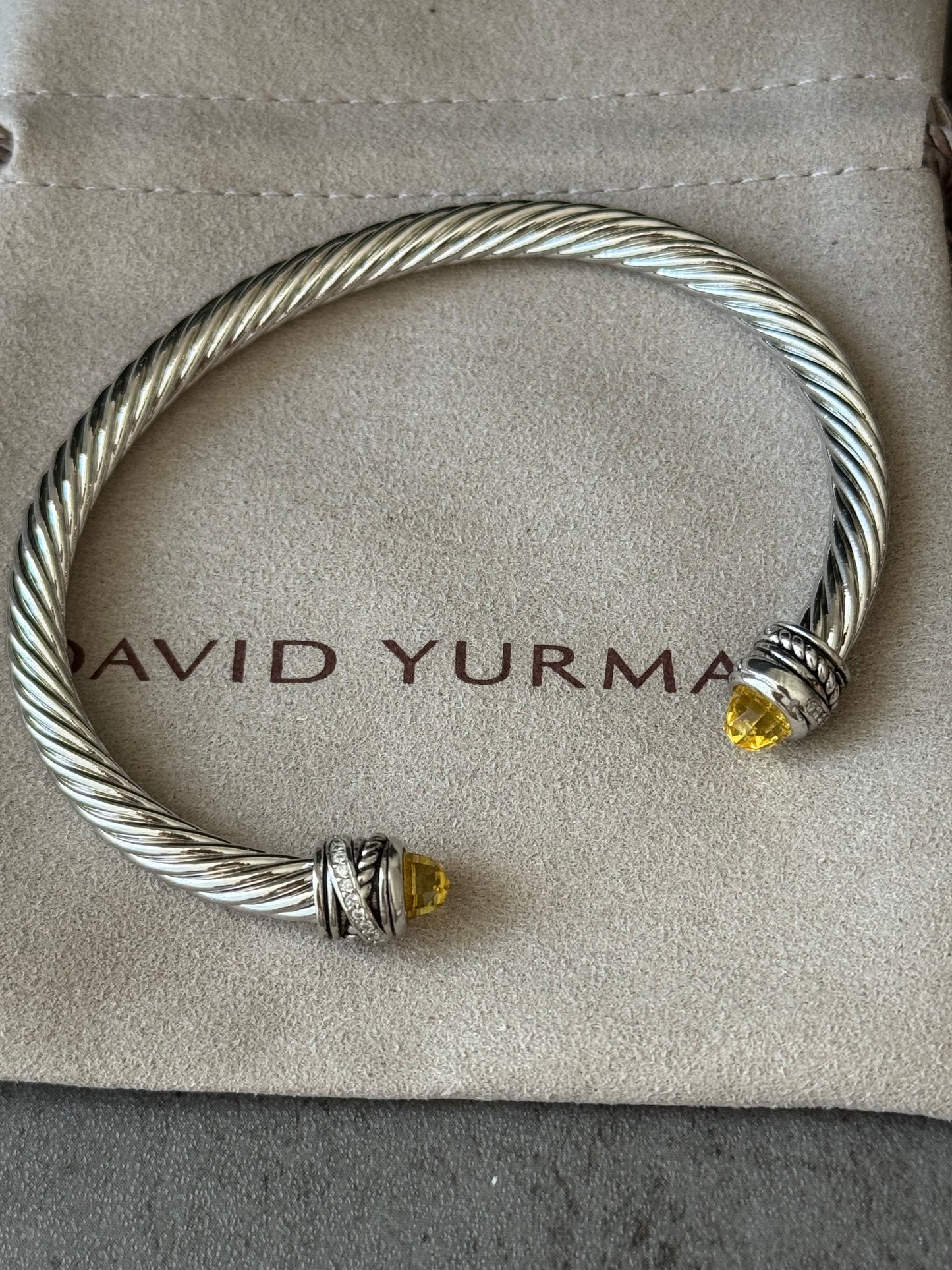 5mm Citrine, & Diamond Classic Cable Bracelet 19cm