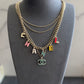 Coco Gold Multi-Layer Colorful Letter Charm Necklace with Turquoise Crystal Pendant