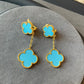 2 motifs turquoise clover earrings clover dangle earrings 925 silver 18k gold plated - ParadiseKissCo