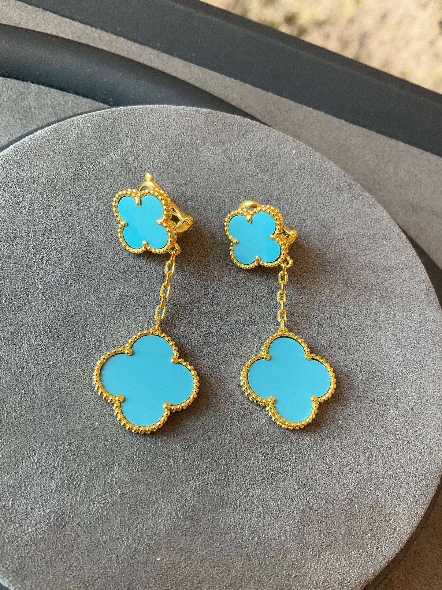 2 motifs turquoise clover earrings clover dangle earrings 925 silver 18k gold plated - ParadiseKissCo