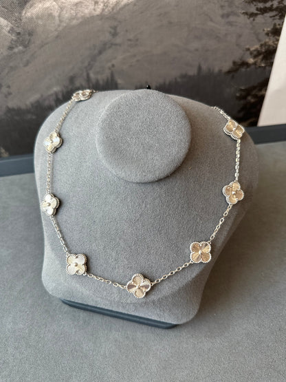10 motif Guilliche clover necklace 925 silver 18k white gold plated 42 cm long clover size 15mm - ParadiseKissCo