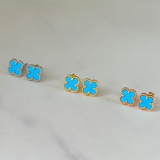 Sweet Size 10mm Turquoise clover
Stud earrings 18k gold plated over silver 925