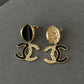 coco Gold Tone Black Enamel Double C Dangle Earrings