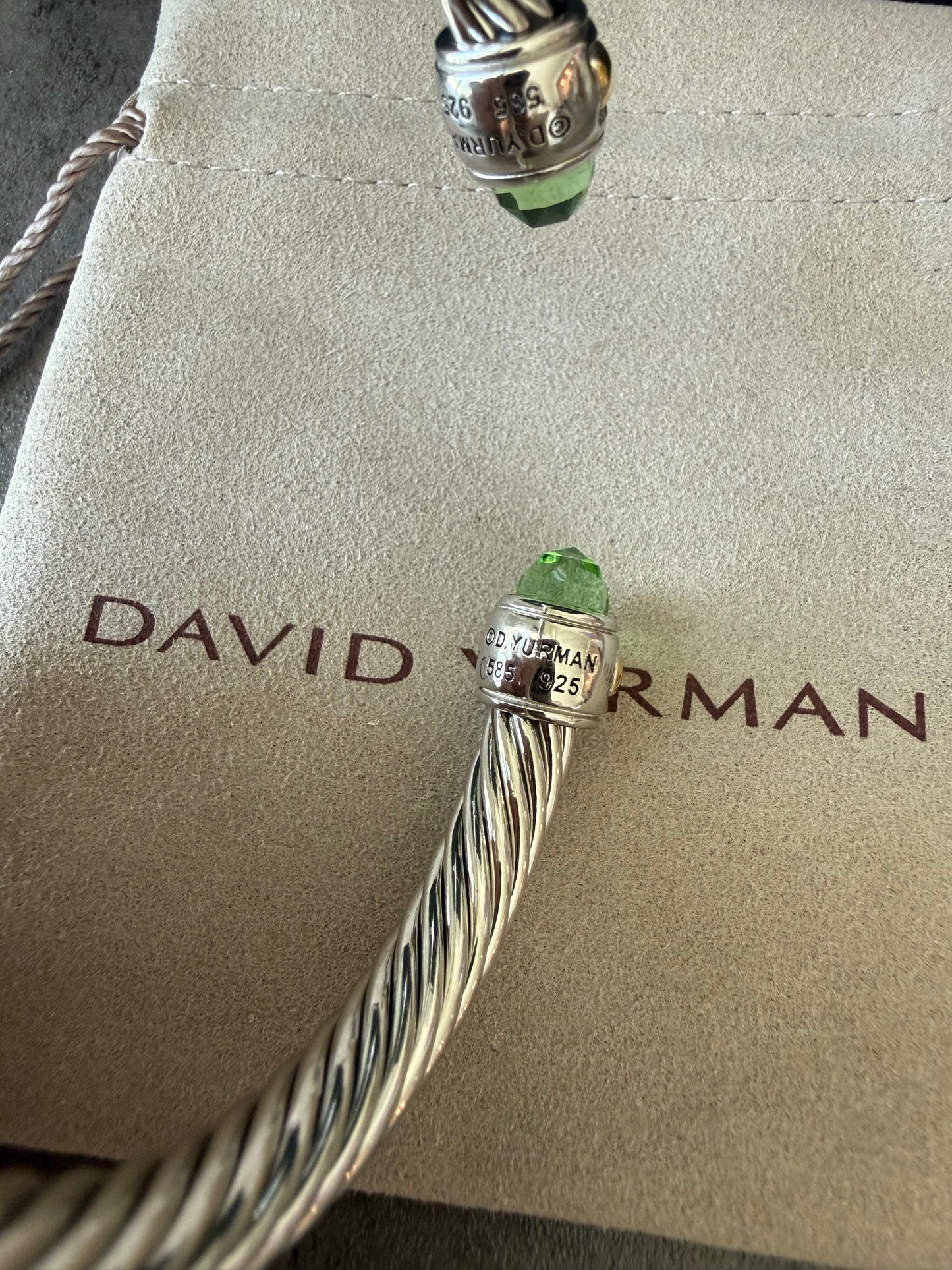 7mm Classic Cable Bracelet 14k Gold Cable Cuff with Peridot 19cm