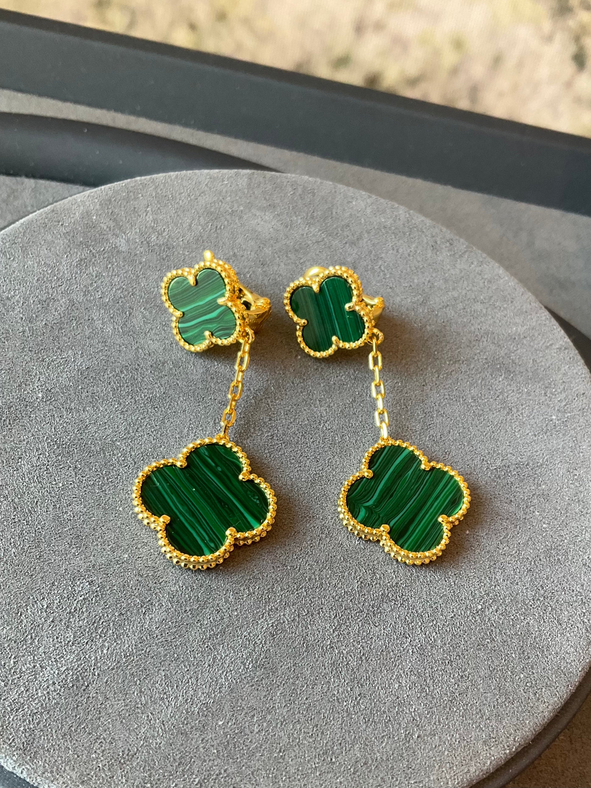 2 motifs malachite clover earrings clover dangle earrings 925 silver 18k gold plated - ParadiseKissCo