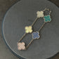 5 motifs 15mm clover 5 color stone clover bracelet with 18k white gold plated 7.5 inches