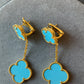 2 motifs turquoise clover earrings clover dangle earrings 925 silver 18k gold plated - ParadiseKissCo