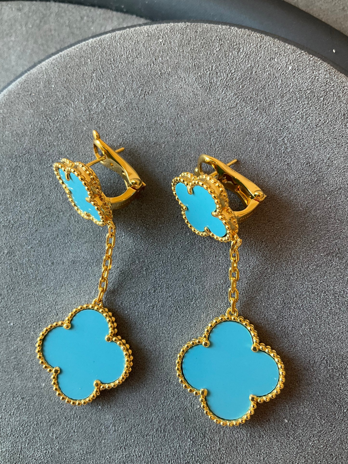 2 motifs turquoise clover earrings clover dangle earrings 925 silver 18k gold plated - ParadiseKissCo