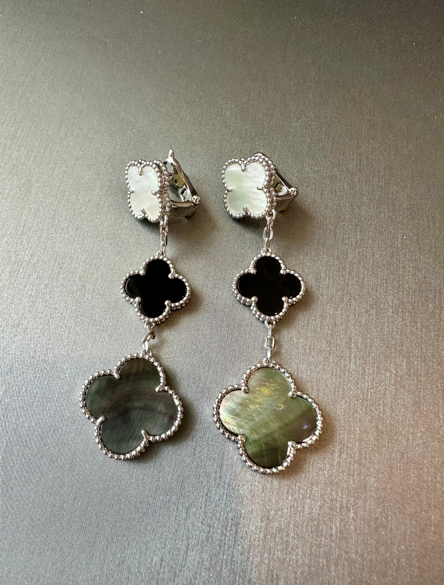 3 motifs clover earrings clover dangle earrings 925 silver 18k white gold plated - ParadiseKissCo