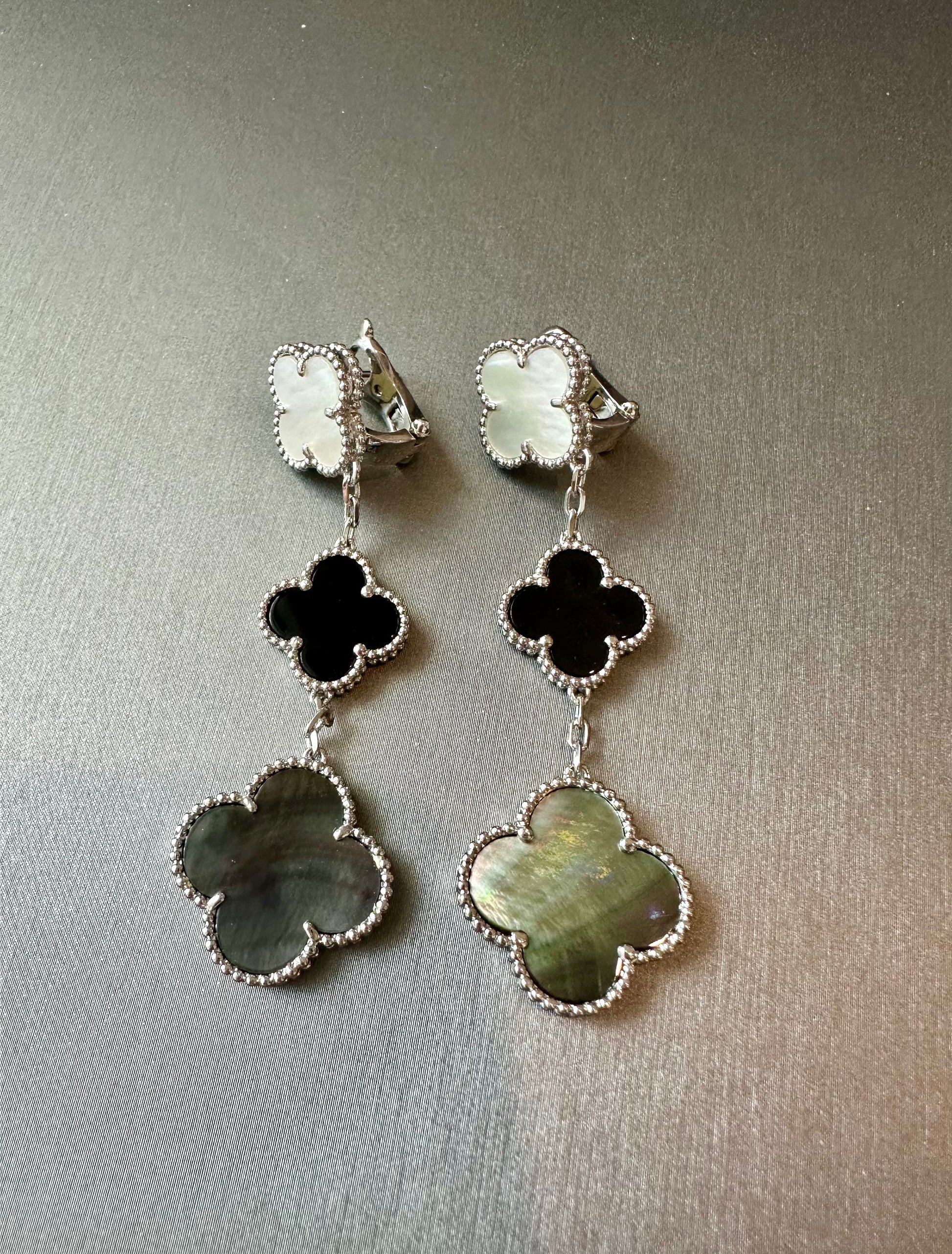 3 motifs clover earrings clover dangle earrings 925 silver 18k white gold plated - ParadiseKissCo